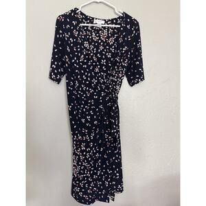 Motherhood Maternity Large Navy and White Short Sleeve Wrap Dress